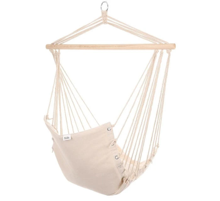 BRAZILSKÁ ZÁVĚSNÁ SEDAČKA HAMAK 100x50 cm PŘÍRODNÍ S VSTŘÍCNÝM PUSHEM BÍLÁ