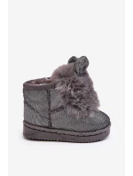 Dětské zimní boty s kožešinovou výplní a ušima šedé Betty