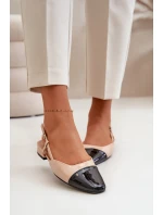 Lakované baleríny na nízkém podpatku s otevřenou patou béžové model 21670615 - Boto