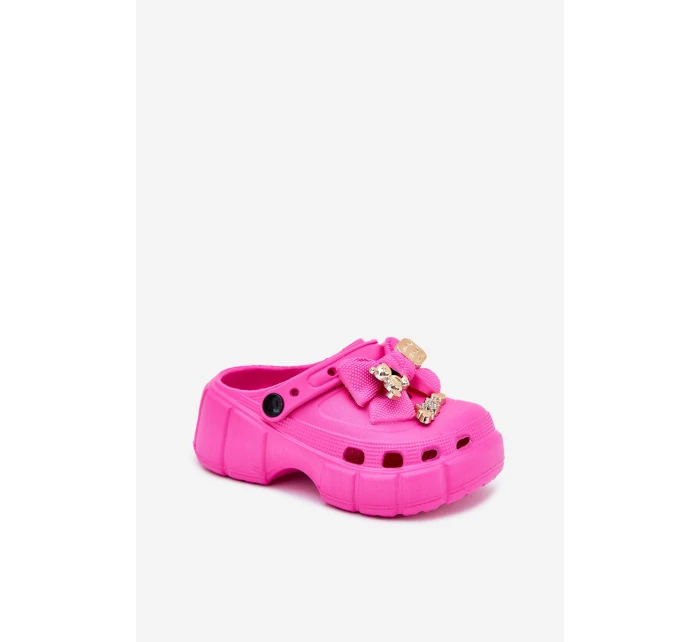 Dětské Dívčí Pantofle Pěnové S Mašlí A Ozdobami Fuchsie Selvana Dětské Dívčí Pantofle Pěnové S Mašlí A Ozdobami Fuchsie Selvana