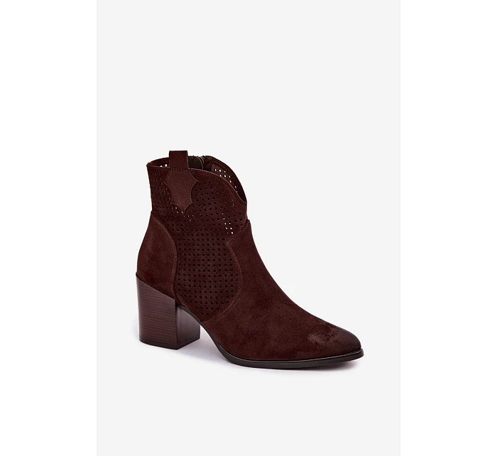 Dámské perforované kotníkové boty model 22100115 Čokoládové - VINCEZA