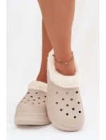 Dámské pěnové pantofle zateplené kožíškem – khaki Palvine