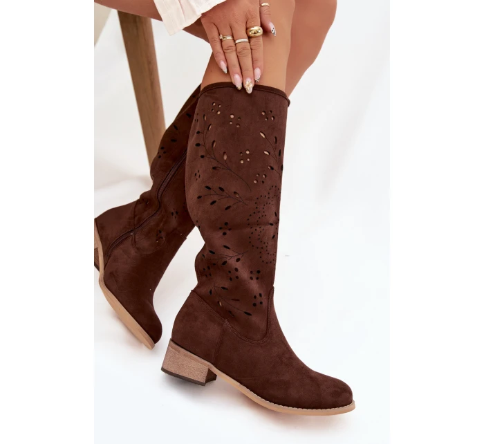 Dámské kozačky na podpatku – čokoládová model 21837092 - Kesi