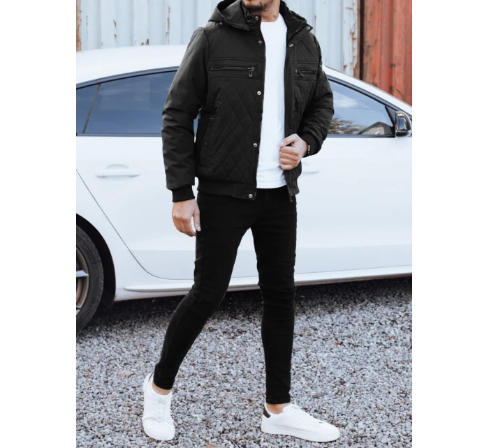 Pánská přechodná prošívaná bunda s kapucí černá FashionStreet TX5037