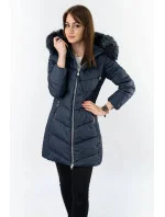 Tmavě modrá dlouhá dámská prošívaná zimní bunda (7689)