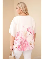 Dámská halenka Plus Size s květinovým potiskem a volným rukávem růžová