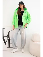 Dámská jarní prošívaná bunda s kapucí a zipem zelený neon