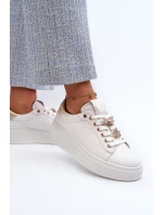 Dámské kožené tenisky na platformě s ozdobnými knoflíčky D&A SN67 Bílé