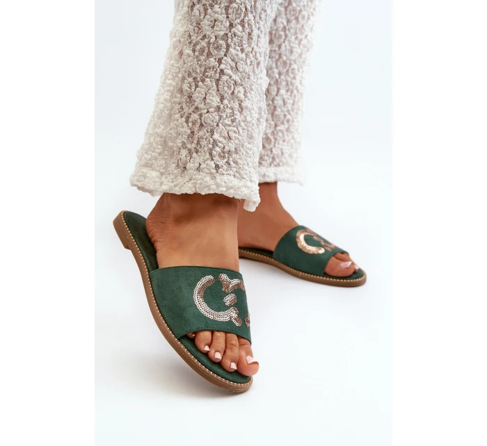 Dámské Ploché Žabky S Cekulemi S.Barski KV27-052 Zelené