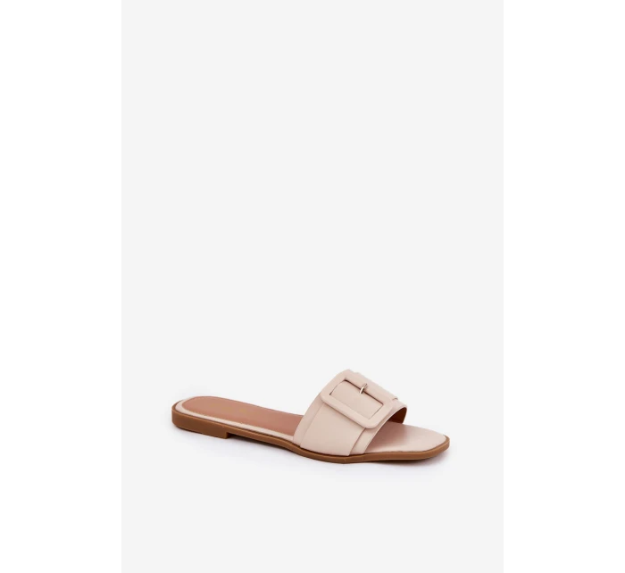 Ploché Dámské Sandály Eko Kožené S Přezkou Béžové model 21689397 - Boto Ploché Dámské Sandály Eko Kožené S Přezkou Béžové model 21689397 - Boto