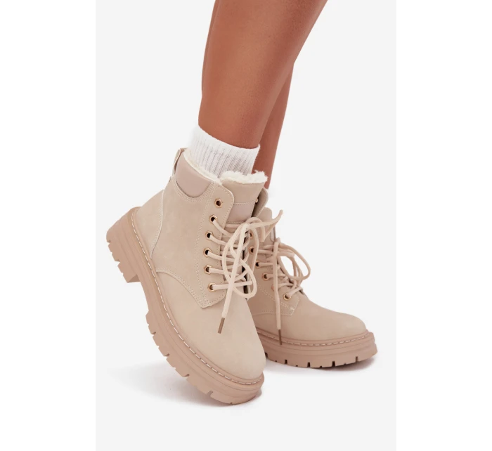 Dámské zimní boty s kožíškem na zip světle béžové Tharika
