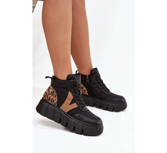 Kožené dámské kozačky na platformě vyhřívané Vinceza 66838 Černé