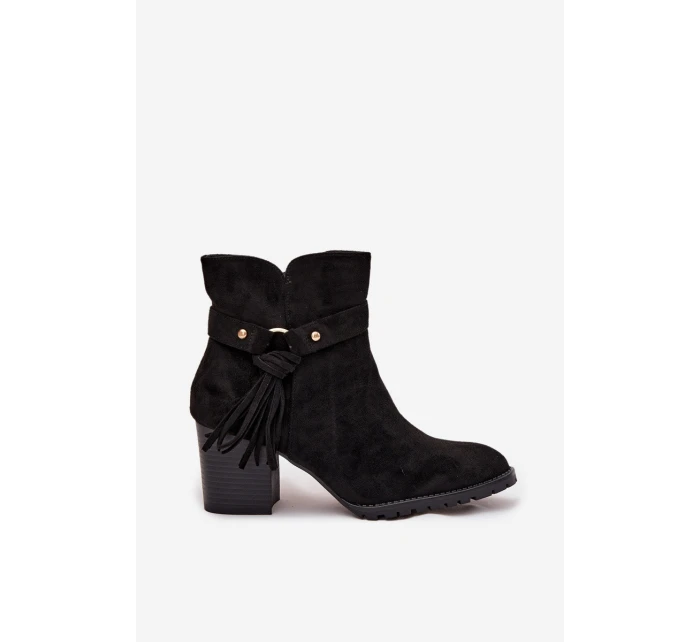 Dámské kozačky na podpatku s třásněmi Černé model 21714357 - Boto