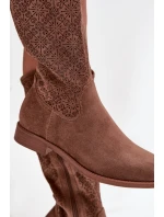Dámské prolamované kozačky na plochém podpatku S.Barski – hnědé