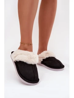 Dámské pantofle s kožíškem – černé Carisse