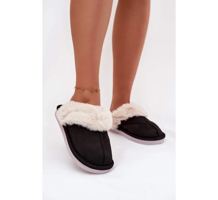 Dámské pantofle s kožíškem – černé Carisse Dámské pantofle s kožíškem – černé Carisse