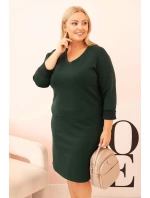 Dámská plus size sukýnka máslová s výstřihem do V a rukávem tmavě zelená