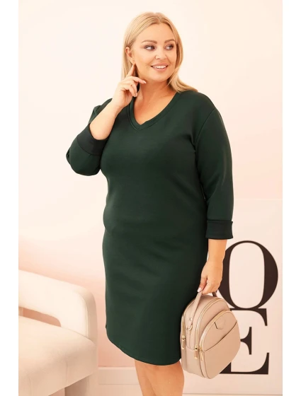 Dámská plus size sukýnka máslová s výstřihem do V a rukávem tmavě zelená