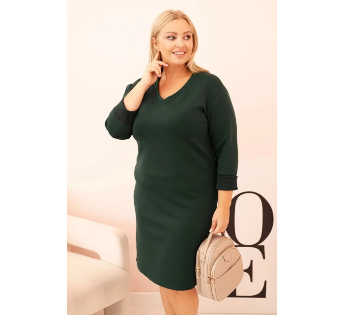 Dámská plus size sukýnka máslová s výstřihem do V a rukávem tmavě zelená
