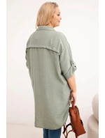 Dámská košile Plus Size z viskózy s delším zadním dílem khaki