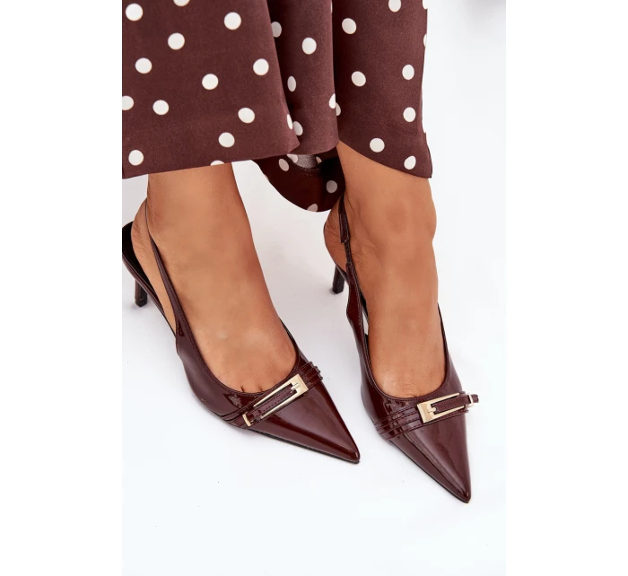 Lakované Lodičky Na Jehlovém Podpatku Se Zlatou Čokoládové model 21704641 - Boto