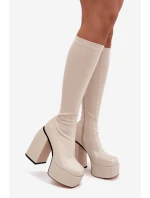Dámské Kozačky Na Podpatku A Platformě Světle Béžové model 21704795 - Boto