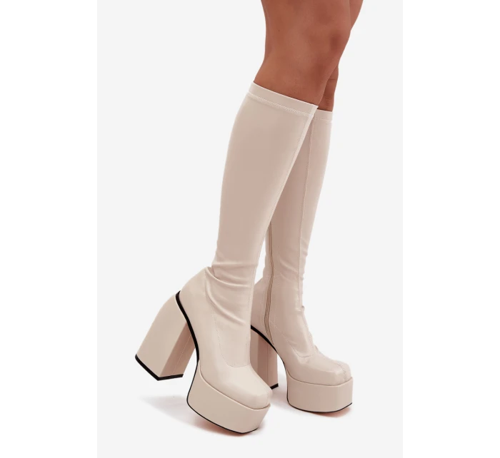 Dámské Kozačky Na Podpatku A Platformě Světle Béžové model 21704795 - Boto