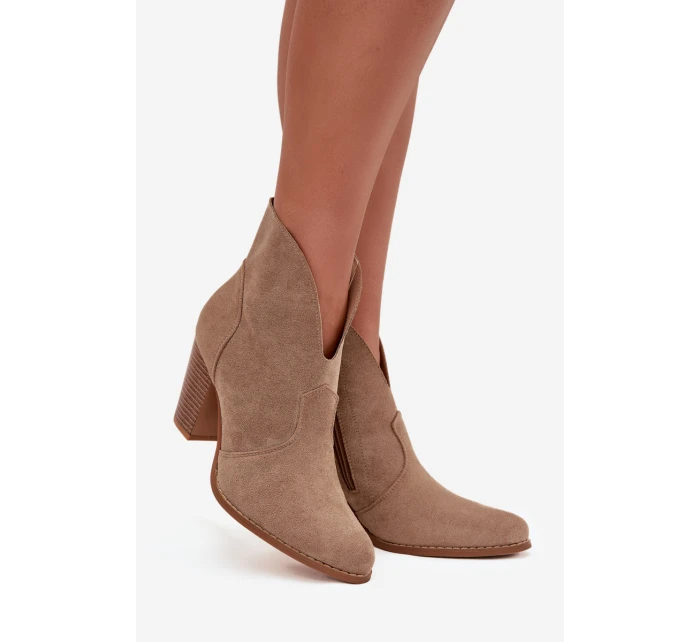 Dámské kotníkové boty na podpatku z ekokůže béžové model 21711571 - Boto
