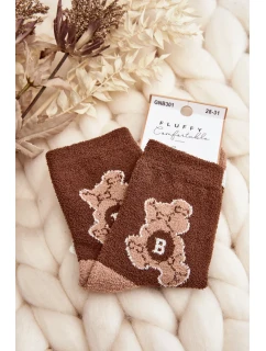 Mládežnické teplé ponožky s medvídkem, hnědé