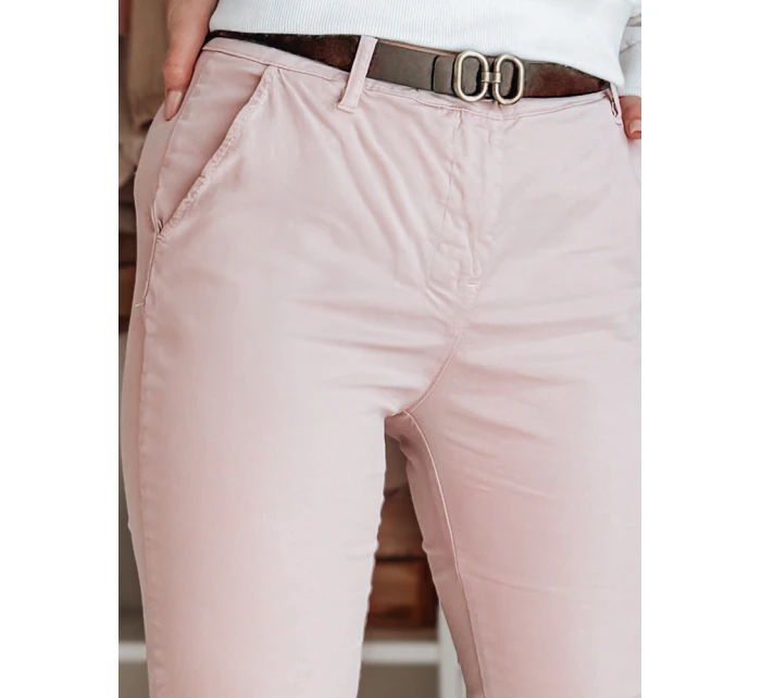 Dámské kalhoty slim fit s páskem LINESKA růžová FashionStreet UY2630