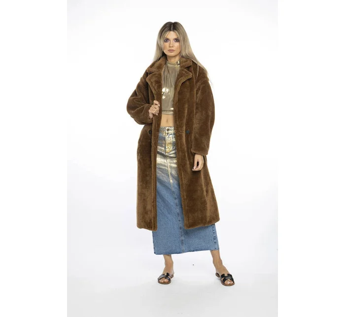 Hnědý dámský plyšový oversize kabát Ann Gissy (AG1-J9172)