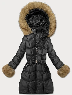 Pikowana kurtka zimowa z paskiem czarna model 22548626 - J.STYLE