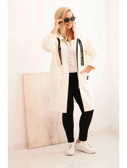 Dámský kabát Plus Size z  s kapucí a kapsami ecru model 22324355 - K-Fashion
