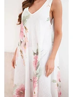 Dámské bavlněné oversize šaty s výstřihem do V a květinovým potiskem bílá