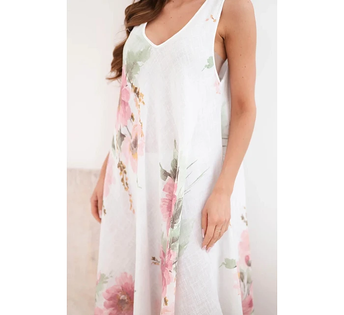 Dámské bavlněné oversize šaty s výstřihem do V a květinovým potiskem bílá