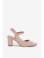 sandály na podpatku  světle béžové model 22095170 - SERGIO LEONE