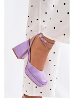 Dámské sandály s masivním podpatkem typu sloupek s páskem a kamínky Fialové Seraphina Dámské sandály s masivním podpatkem typu sloupek s páskem a kamínky Fialové Seraphina