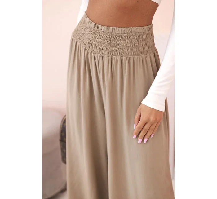 Dámské viskózové kalhoty s elastickým pasem velbloud