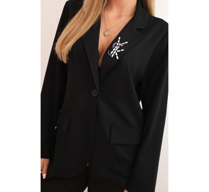 Dámská souprava s viskózou a ozdobami a model 21232441 kalhotami černý - K-Fashion Dámská souprava s viskózou a ozdobami a model 21232441 kalhotami černý - K-Fashion