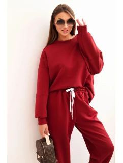 Dámská souprava máslová s volnou mikinou a kalhotami s nápisem LOVE bordová