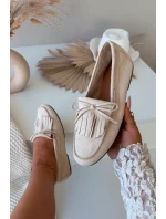 Dámské mokasíny s třásněmi světle béžové model 21915108 - Boto