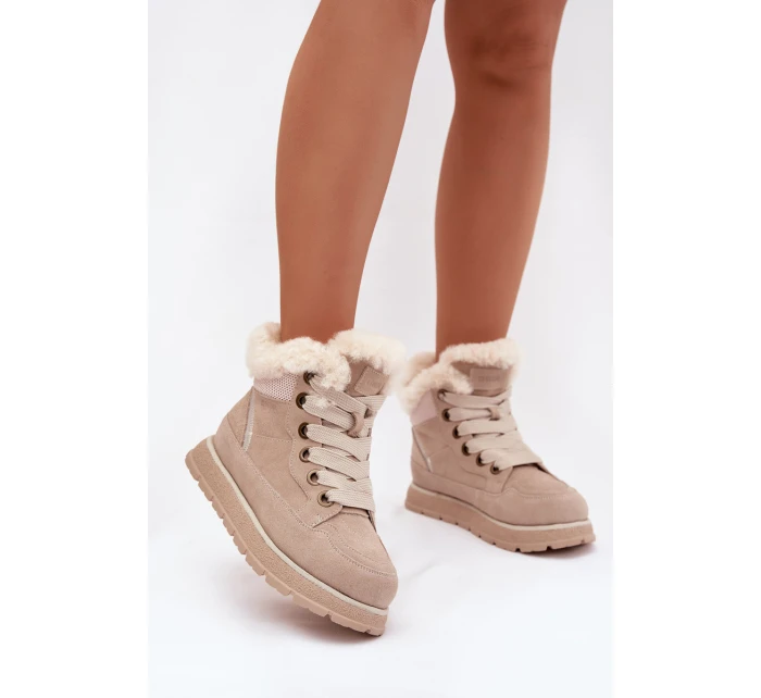 Dámské semišové sněhule – trapery na platformě s kožíškem Big Star – béžové Dámské semišové sněhule – trapery na platformě s kožíškem Big Star – béžové