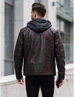Pánská kožená zateplená bunda s kapucí, hnědá, FashionStreet TX5144 Pánská kožená zateplená bunda s kapucí, hnědá, FashionStreet TX5144