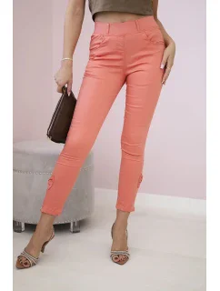 Kalhoty z barevného denimu s mašlí meruňková