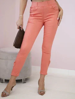 Kalhoty z barevného denimu s mašlí meruňková