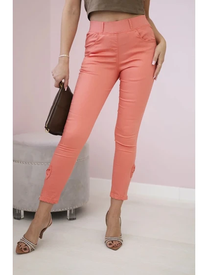 Kalhoty z barevného denimu s mašlí meruňková