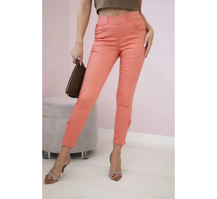 Kalhoty z barevného denimu s mašlí meruňková