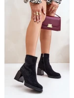 Zateplené dámské boty na podpatku se zdobením černé D&A model 21677758 - S.Barski