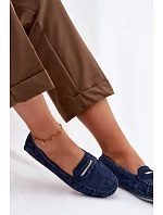 Dámské ploché mokasíny z pravé semišové kůže S.Barski LR61-7029 tmavě modré