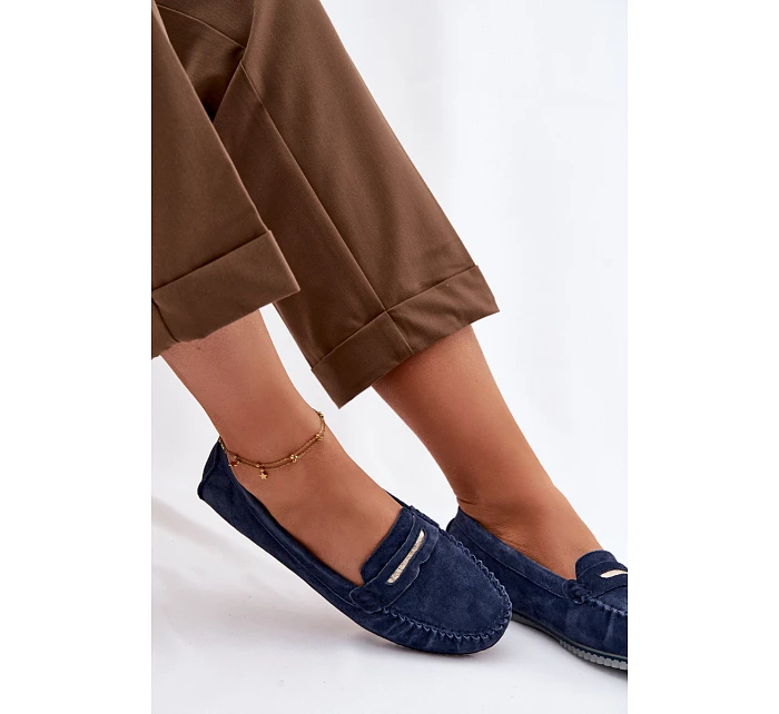 Dámské ploché mokasíny z pravé semišové kůže S.Barski LR61-7029 tmavě modré